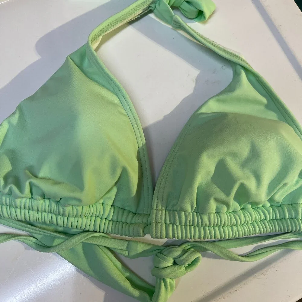 Mint Green Ruched Triangle Bikini Top | Adjustable Tie Back | Retro Y2K Swimwear